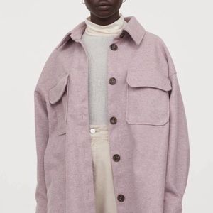H&M Melange Oversized Button Front Collared Shacket in Light Purple